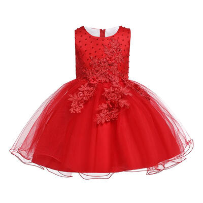 

Girls Flower Decor Dress Sleeveless Children Mesh Princess Tutu Dresses