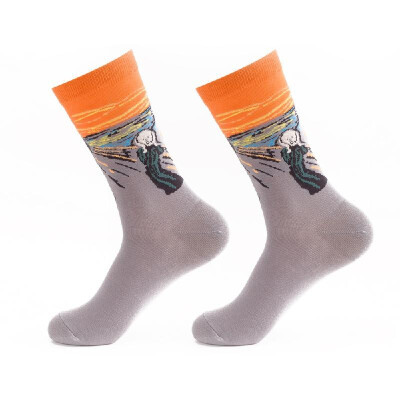 

A Pair Unique Oil Painting Series Comfortable Cotton Long Socks Warm&Breathable Sock for Men