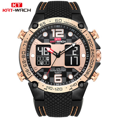 

KAT-WACH watch mens LED luminous double movement sports silicone electronic watch waterproof student quartz watch