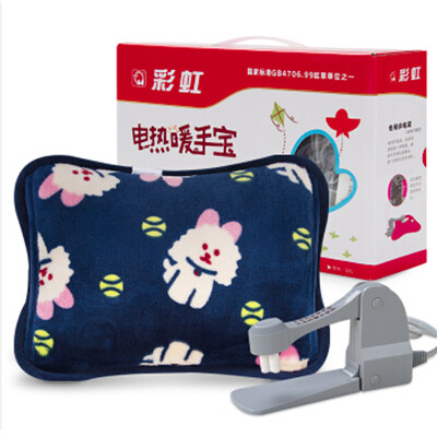 

Rainbow hand warmers double insert thickening plush electric hot water bottle rechargeable warm treasure has been injected water heating bag dark blue cartoon puppy