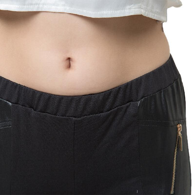 

New Sexy Women Skinny Leggings PU Leather Splice Elastic Waist Stretch Bodycon Pencil Pants Trousers Tights Jeggings Black