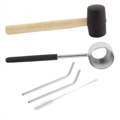 

Greensen Food Grade 304 Stainless Steel Coconut Opener Straw​&Wooden Handle Rubber Hammer Tool Set