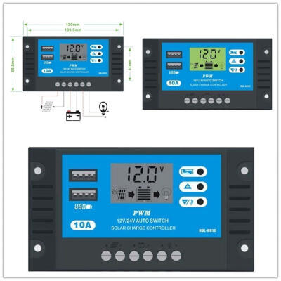 

10A PWM Energy Controller Dual USB Solar Panel Battery Regulator Charge Controller