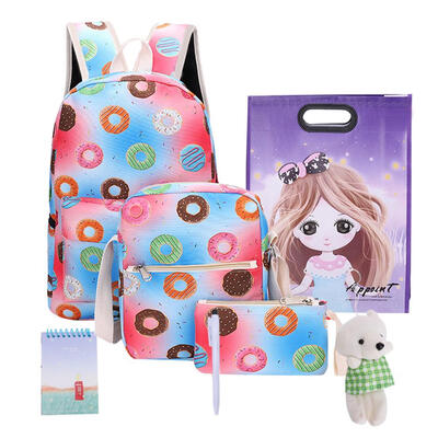 

7pcsSet Unisex Food Print Canvas Backpacks Travel Stationery Shoulder Bags