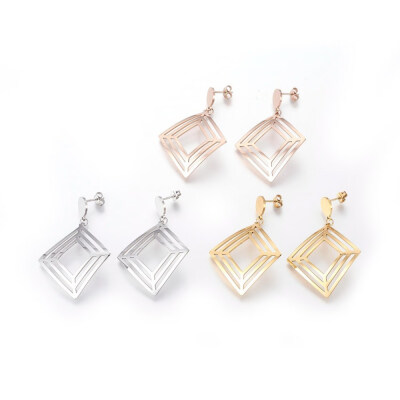 

304 Stainless Steel Dangle Stud Earrings Rhombus Mixed Color 50mm Pin 07mm