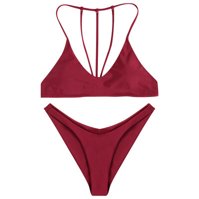 

Sexy Halter Neck Backless Padded Solid Color Women Bikini Set