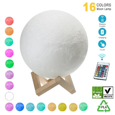 

Moon Lamp Hanging 3D Printing Moon Light LED 16 Colors Night Lamp with Wooden Stand Touching & Remote Control