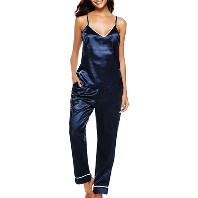 

Roseonmyhand Women Sleepwear Sleeveless Strap Nightwear Lace Trim Satin Cami Top Pajama Sets