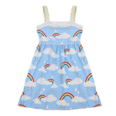 

Summer Fashion Girls Kid Rainbow Clouds Print Strap A-Line Sleeveless Dress