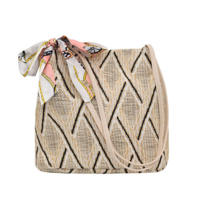 

Women Straw Bag For Girl Scarves Rattan Woven Shoulder Messenger Bags Summer Beach Handbag Lady Tote T10