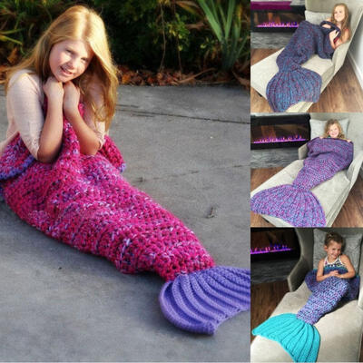 

Kids Crocheted Fish Mermaid Tail Blanket Soft Warm Knitting Sleeping Bag