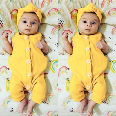 

Infant Baby Boys&Girls Sleeveless Solid Print Romper JumpsuitHeadband Outfits