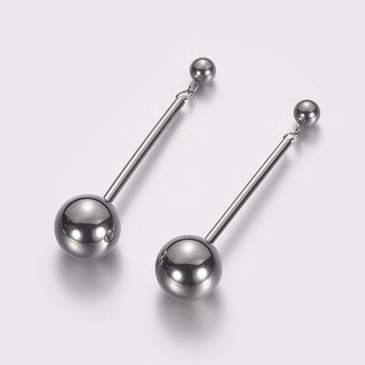 

304 Stainless Steel Dangle Stud Earrings Round Stainless Steel Color 50mmPin 08mm