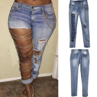 

Sexy Womens Destroyed Ripped Boyfriend Pants Cool Denim Vintage Straight Jeans