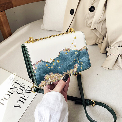

Bag female new fashion simple embroidery single back slung fashion chain hit color small square bag