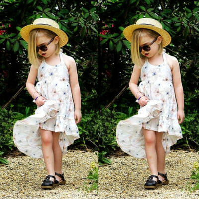 

UK Toddler Kids Baby Girls Holiday Dress Floral Backless Dresses Sundress