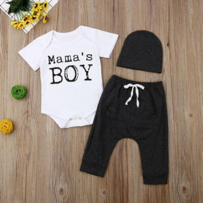

Newborn Kids Baby Boy 3Pcs Clothes BOY Romper Pants Cap Outfits Summer Baby Clothing