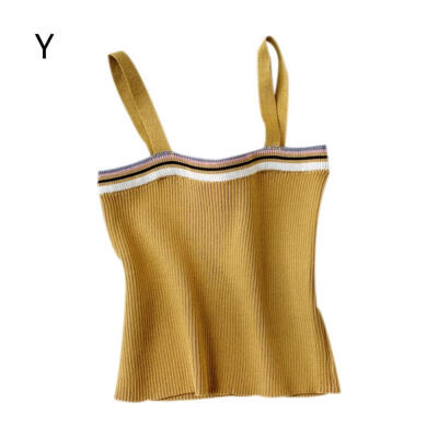 

Korean Style Novel Fashion Fresh Trends Solid Color Knitted Striped Slim Camisole