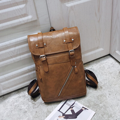

Backpack men retro Korean academic pu leather rainproof tide brand backpacks street Hong Kong wind backpack