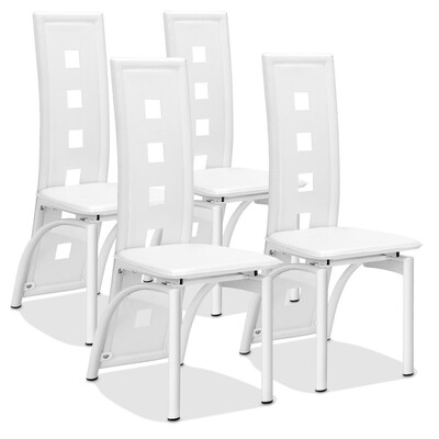 

PVC Leather Iron Frame Set of 4 Dining Chairs-White