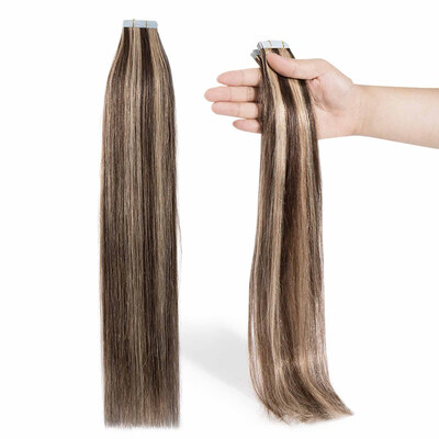 

Tape in Human Hair Extensions Highlight Balayage Long Straight Seamless Skin Weft Glue in Hairpieces Invisible Double Sided Tape