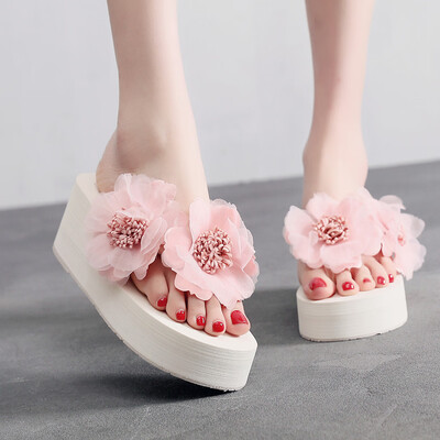 

Rose Women Summer Flowers Wild Beach Slippers Fashion Wedges Thick Bottom Flip Flops