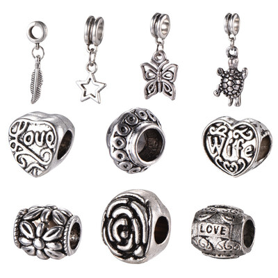 

Mixed Shapes Alloy European Beads&Dangle Charms Antique Silver 935x714x210mm Hole 455mm 10pcsset
