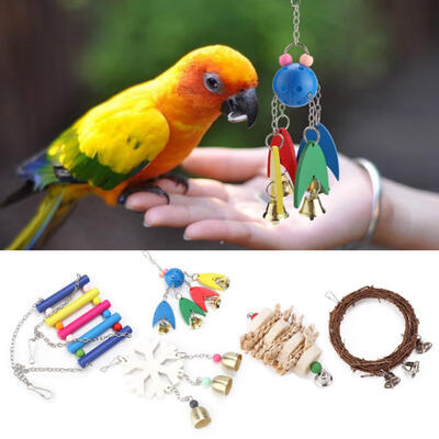

Greensen 5Pcs Parrot Ladder Bell Chewing Swinging Climbing Toy Bird Hanging Toys Cage Accessories
