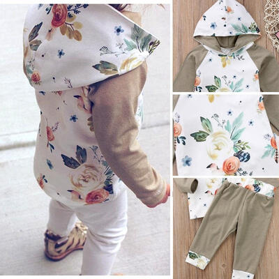 

UK Newborn Kids Baby Girl Boy Flower Floral Hooded Top Pants Outfits Set Clothes