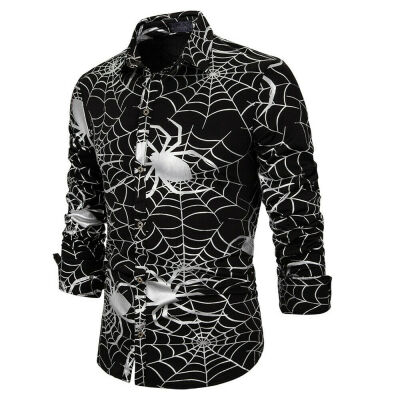 

Men Halloween 3D Spider Print Long Sleeve Casual T-Shirt Top Tee Slim Fit Shirts