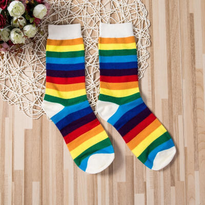 

Cotton High Fashion Striped Rainbow Socks Sport Stockings Hosiery