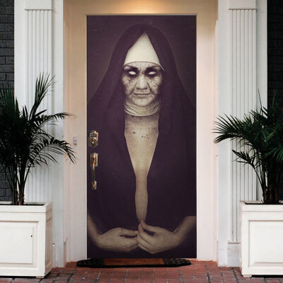 

New Hot Halloween Horror Nun Door Sticker For Halloween Unique 3D Door Sticker DIY Festive Party Decoration