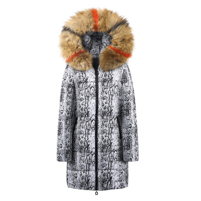 

Roseonmyhand Womens Winter Long Down Cotton Snake Print Parka Hooded Coat Jacket Outwear