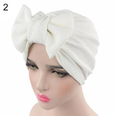 

Women Stretchy Turban Cancer Chemo Cap Bowknot Pleated Headwrap Hair Hjab Hat