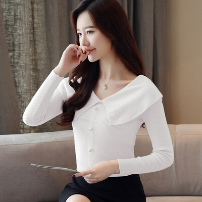 

Autumn Sweet Button Sweater Temperament Kintted Long Sleeve Turn-down Collar Sweater For Women Autumn Winter Clothing