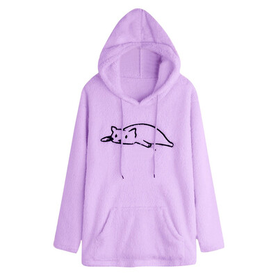 

Toponeto Women Causal Embroidery Cat Pockets Casual Hoodies Blouse Solid Coat Outwear
