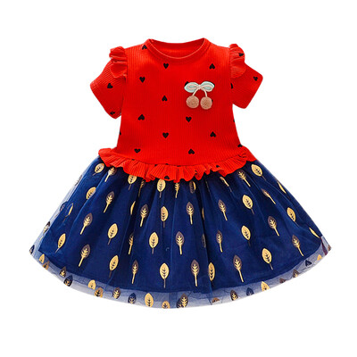 

Summer Casual Baby Girls Short Sleeve Heart Leaves Pattern Patchwork Dress Kids Toddler Princess Sundress