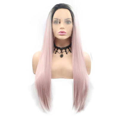 

Amazing Star Lace Frontal Wigs Straight Ombre Pink Hair Heat Resistant Fiber Synthetic Hair For Fashion Women