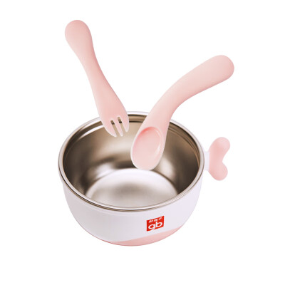 

Gb good childrens stainless steel tableware infant cartoon insulation tableware bowl fork spoon set three-piece sea friends small fish - light pink