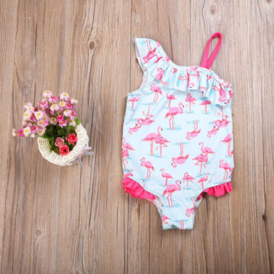 

Kids Girl Flamingo Print Swimsuit Ruffled Swimwear Bathing Suit Bikini Beachwear