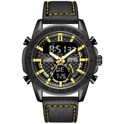 

SMAEL 1407 Outdoor Waterproof Sports Watch Multifunctional Digital Wristwatch With Leather Strap For Men