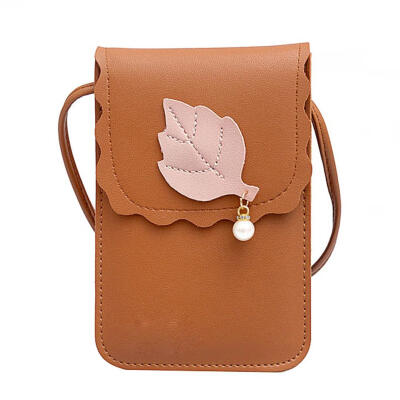 

Women Girl Leaf Pearl PU Leather Shoulder Handbag Mini Messenger Phone Bags