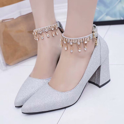 

Rose Fashion High Heels Women Pumps Shoes Thick Heel Shoes Four Spointed Shoes