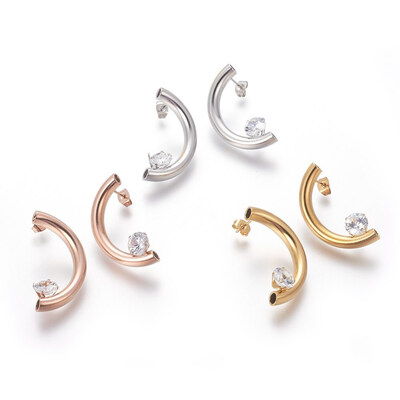 

304 Stainless Steel Stud Earrings with Rhinestone Mixed Color 35x17x8mm Pin 07mm