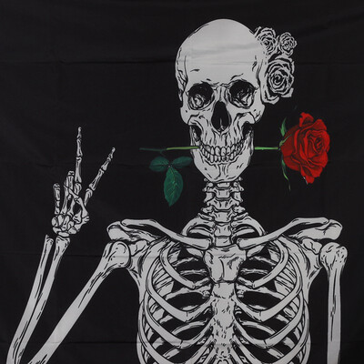 

1PC Funny Skull Skeleton Roll Skull Tapestries Wall Hanging Tapestry for Room Halloween Decoration Wall Art Black&White