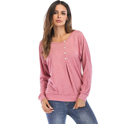

ROPALIA Autumn Women Long Sleeve T-shirt Winter Female Solid Soft Casual Shirt Top button decorative tops shirt