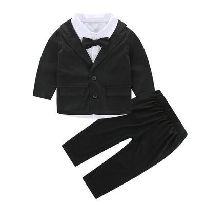 

3pcs Boys Gentleman Set Bowknot Shirt Lapel Coat Pants Party Formal Suit