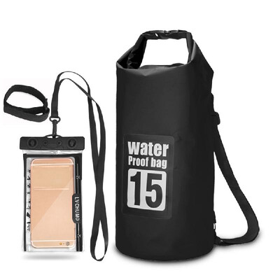 

5L 10L 15L 20L Outdoor Waterproof Dry Backpack Roll-top Floating Bag with 63 Waterproof Phone Case for Kayaking Rafting B