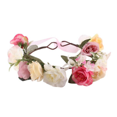 

Adjustable Rose Flower Headband Garland Elastic Hairband Photography Props