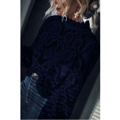 

Fashion Women Loose Long Sleeve Tops Blouse Hollow out Lace Casual Tops T-Shirt